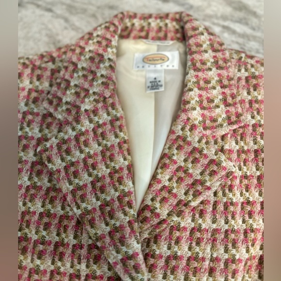 TALBOTS TWEED PINK BEIGE TAN WHITE ACCENT BUTTON UP BLAZER JACKET SIZE 4P - Picture 6 of 12